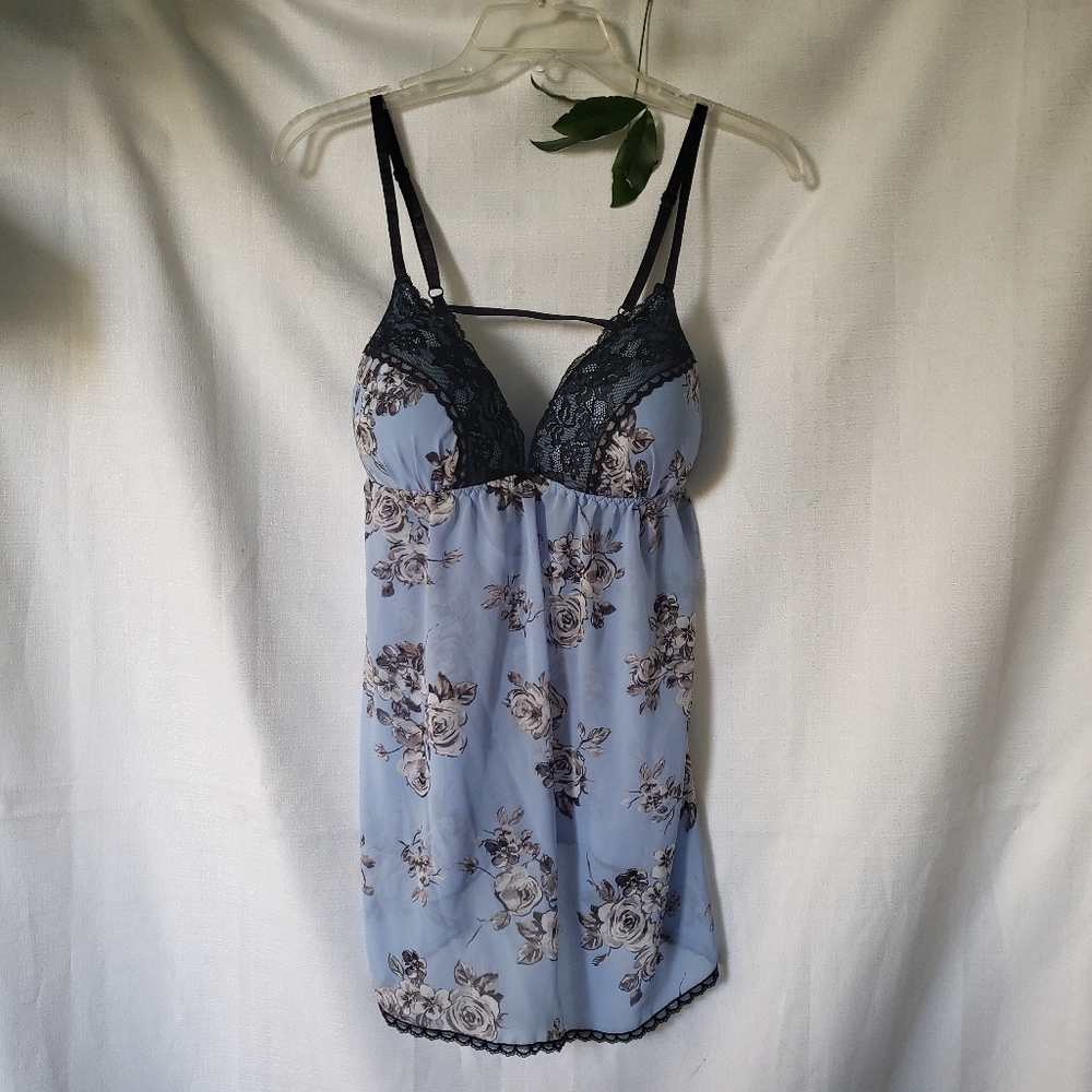 Apt 9 Lingerie Sleep Set Womens Size L Baby Blue Rose Camisole Adjustable Nwt
